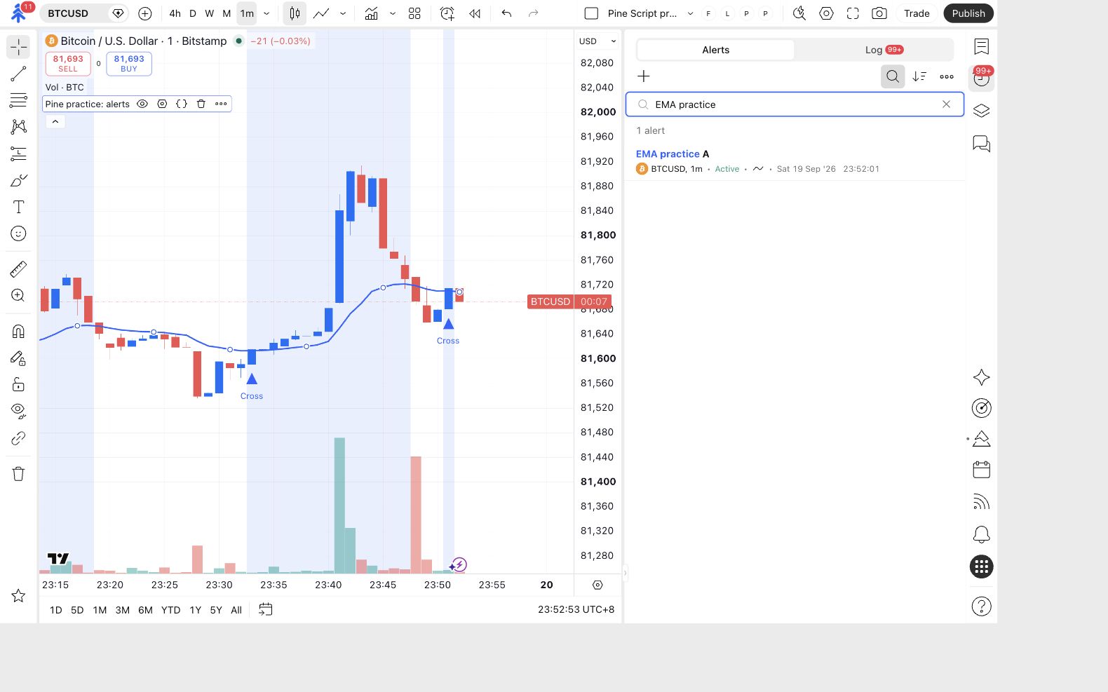 Log tab beside Alerts in the right-hand panel